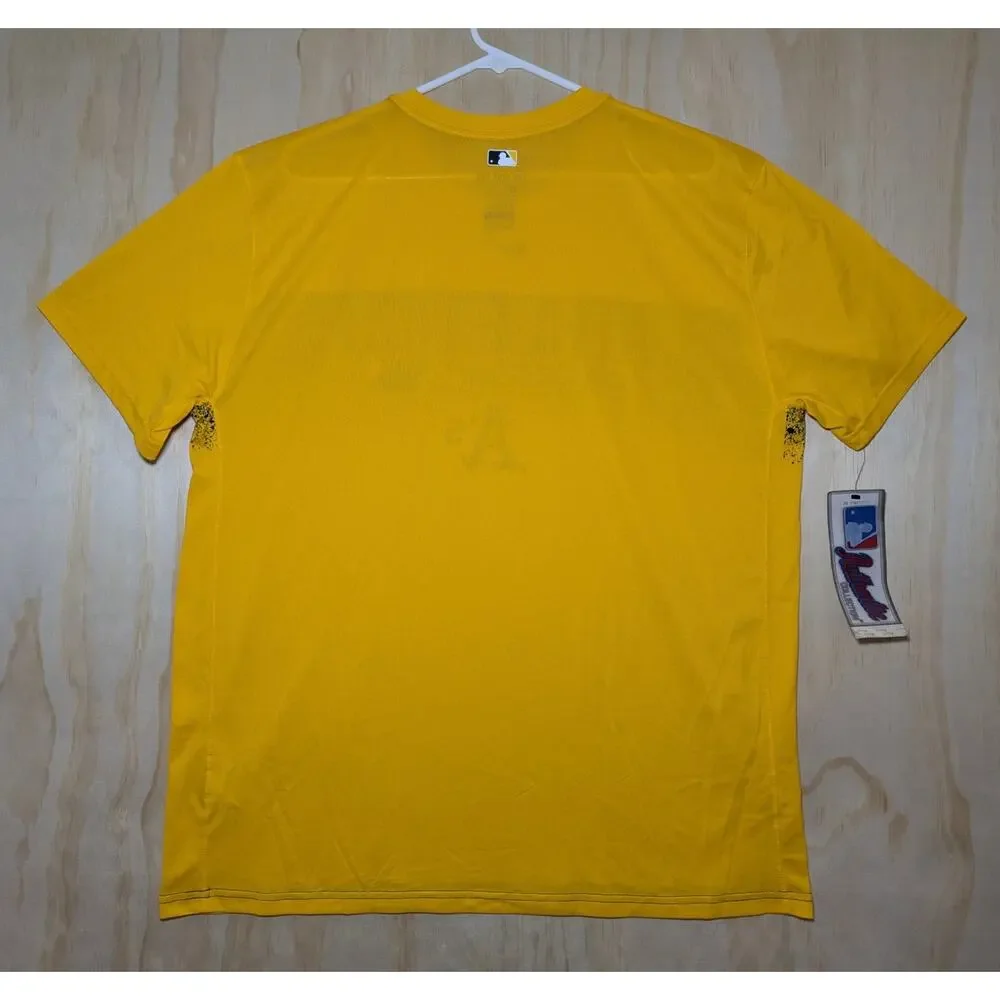 Nike Men's XL Oakland Athletic Dri-FIT Cracks Crew Neck Tee Yellow Cotton NEW